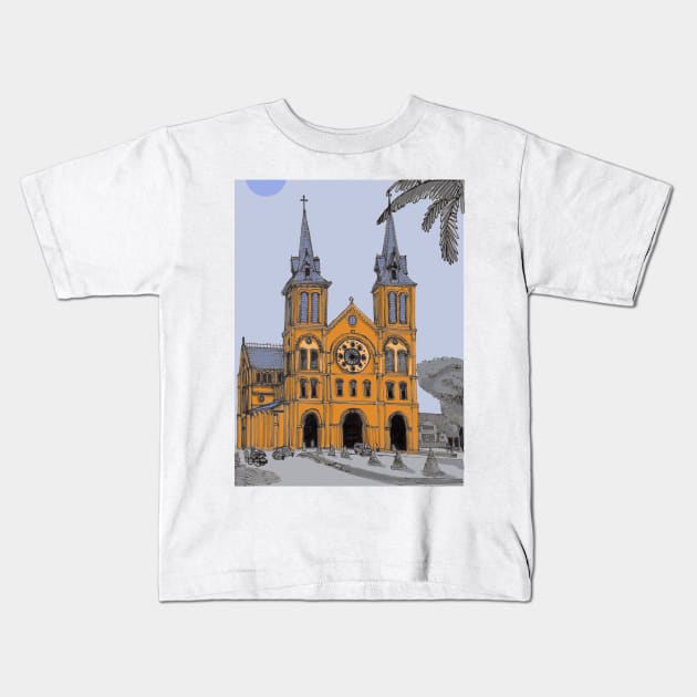 Notre Dame Cathedral of Saigon Vietnam Illustration Kids T-Shirt by Wall-Art-Sketch